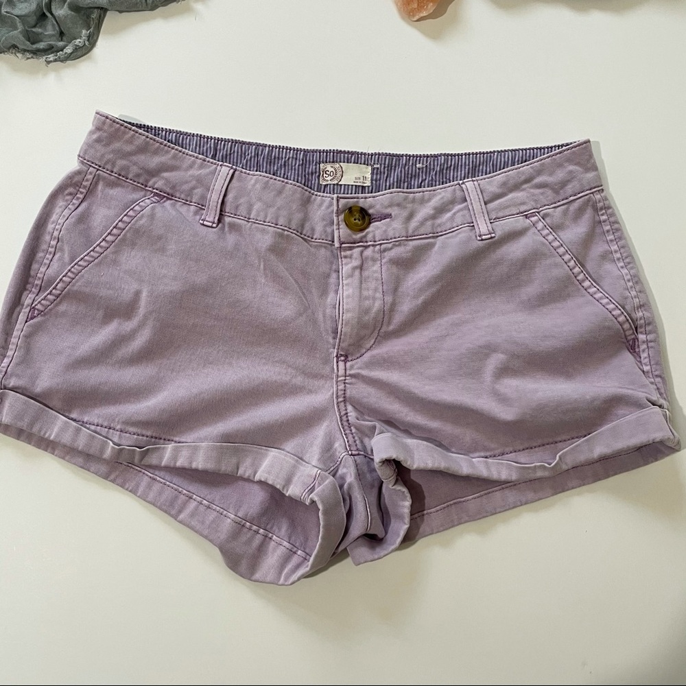 So lavender shorts with tortoise shell button